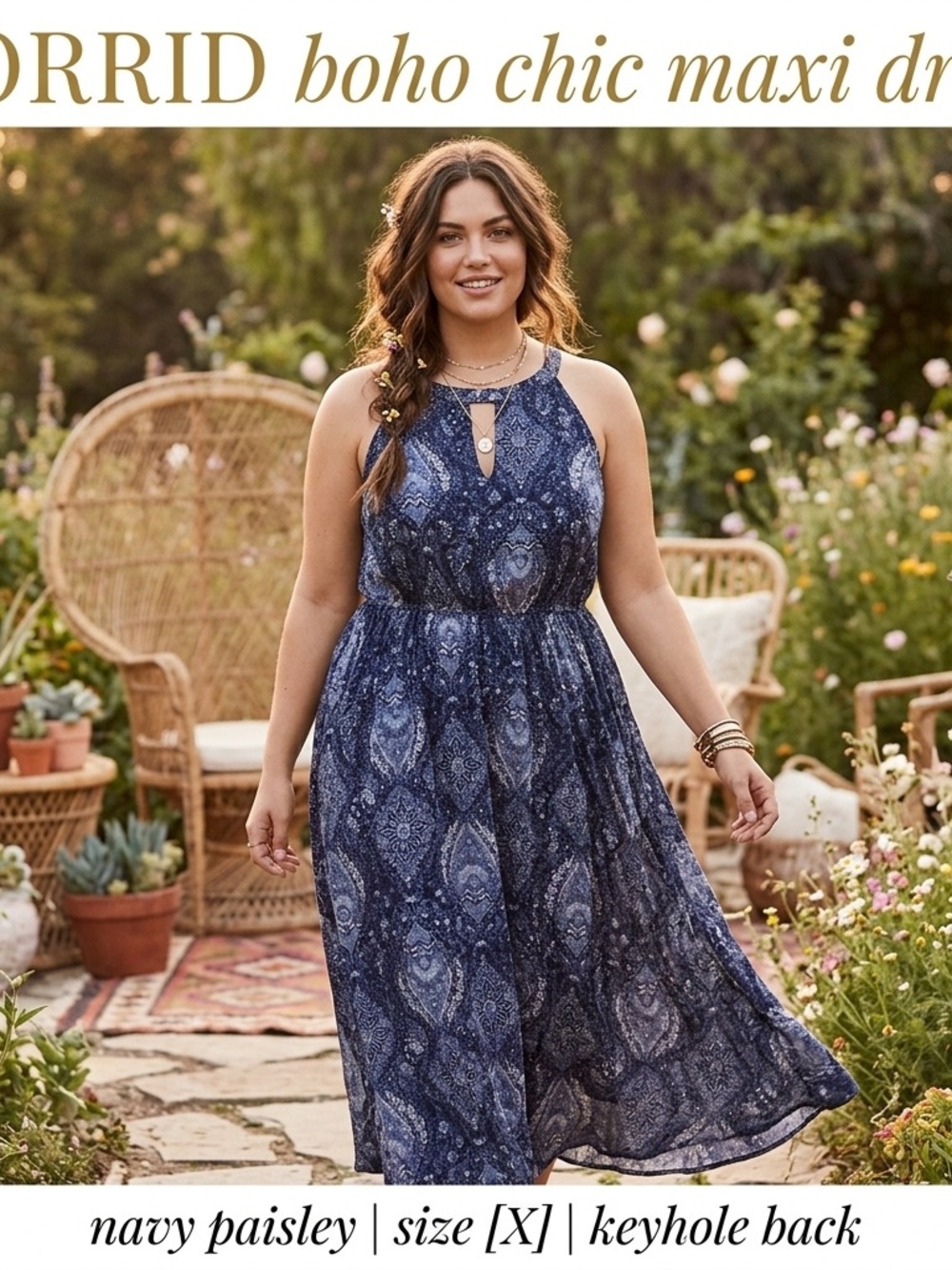 Torrid Boho Blue Paisley Halter  Neck Hi-Low Summer Dress Sz 0 NWT